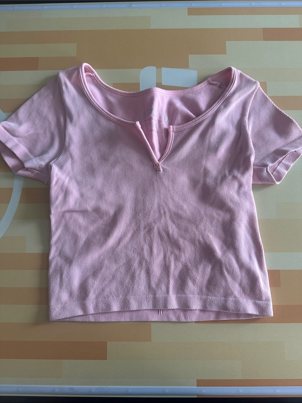 Aeropostale Light Pink Ribbed Crop Top with Notch Neck